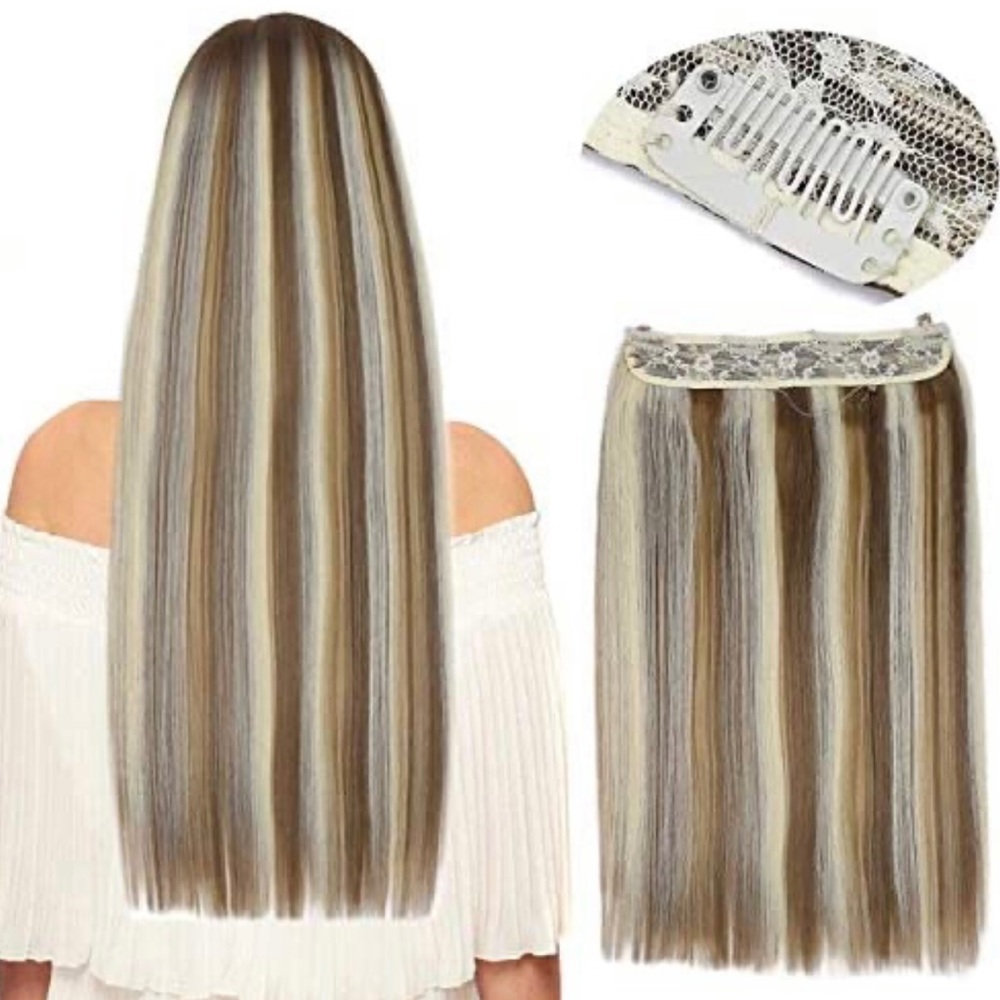 24 inch fish line band halo hair extension